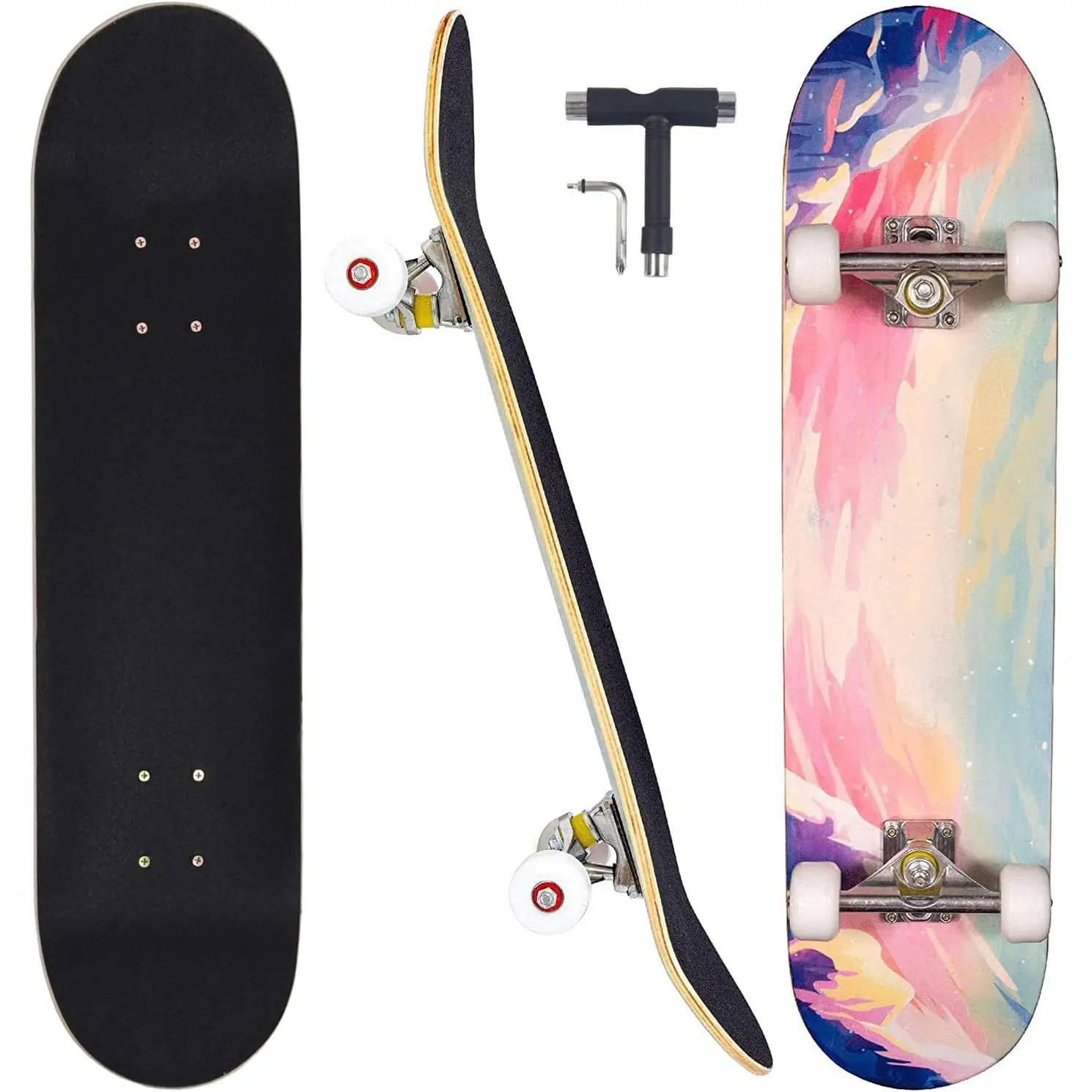 Skateboards for Beginners Adults Youths Teens Kids Girls Boys 31 Inch Pro Complete Skate Boards 7 Layer Canadian Maple Double Kick Concave Longboards