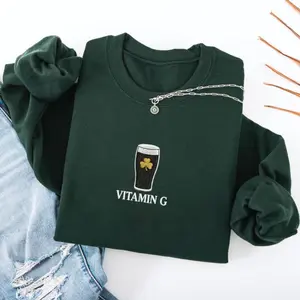 [EMBROIDERED] Embroidered Vitamin G Guinness Beer SweatShirt, Funny Embroidered Beer Shirt, St. Patrick’s Day Gift, Irish Pub Party Tee Beer Lovers