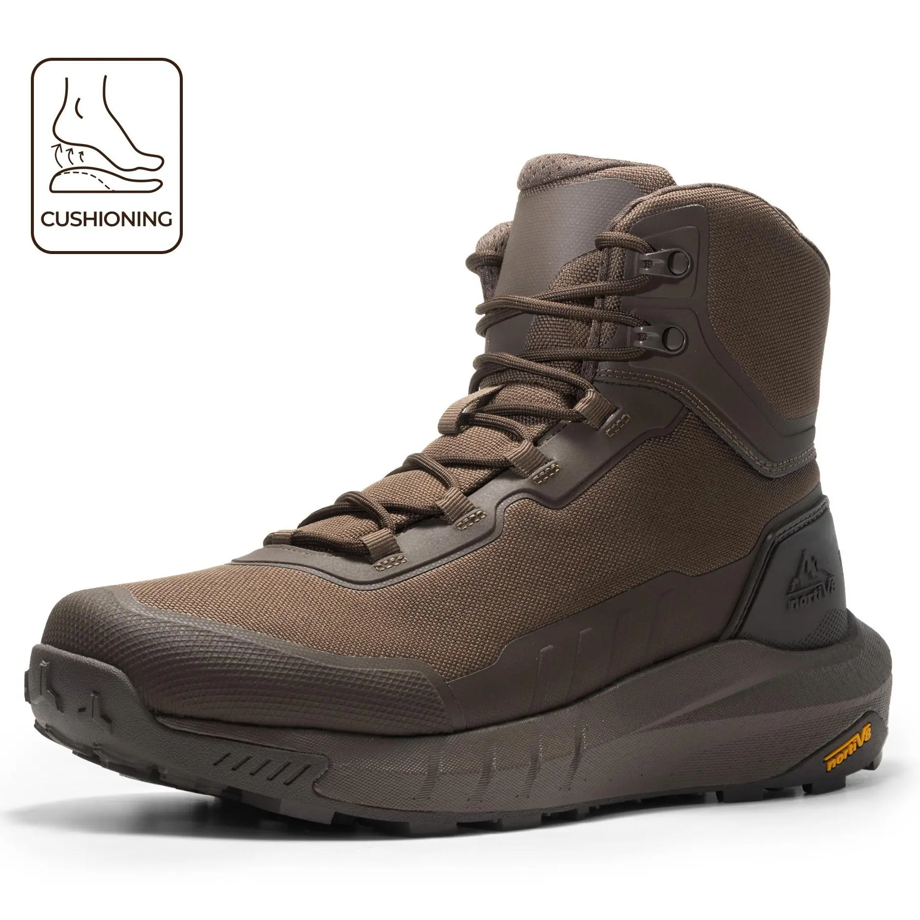 【Back To School】NORTIV 8 Terrascope High-Top Men's Army Ankle Work Protective Boots - Black, Oxford Fabric, Nylon, Breathable Mesh Lining, Vegan Leather, EVA, ETPU Rubber Outsole, Wedge, for Outdoor & Construction Use, Walking Shoes, Footwear