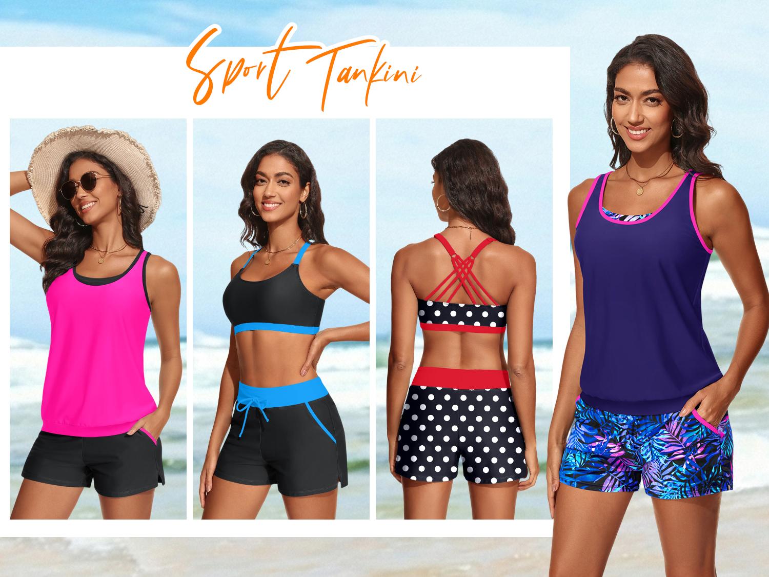 Aqua Eve Three Piece Tankini Swimsuits for Women - Bathing Suits with Boy Shorts Swim Tank Top Sports Bra and Modest Swimwear Aqua Eve Three Piece Tankini Swimsuits for Women - Bathing Suits with Boy Shorts Swim Tank Top Sports Bra and Modest Swimwear