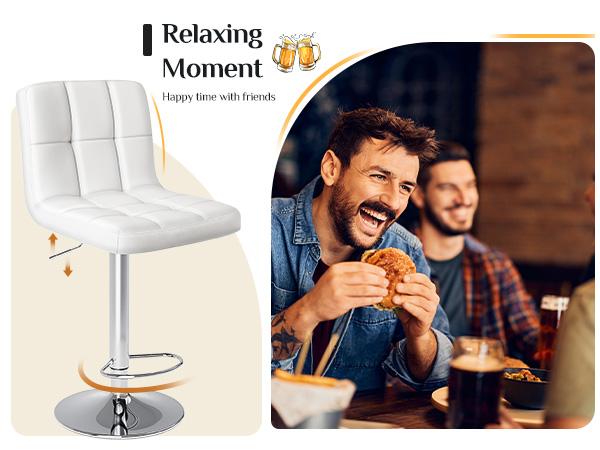 Adjustable Swivel Barstools Set of 2 in PU Leather with Hydraulic Lift, Kitchen Counter Height Stools Featuring Thickened Seat Cushions and Back