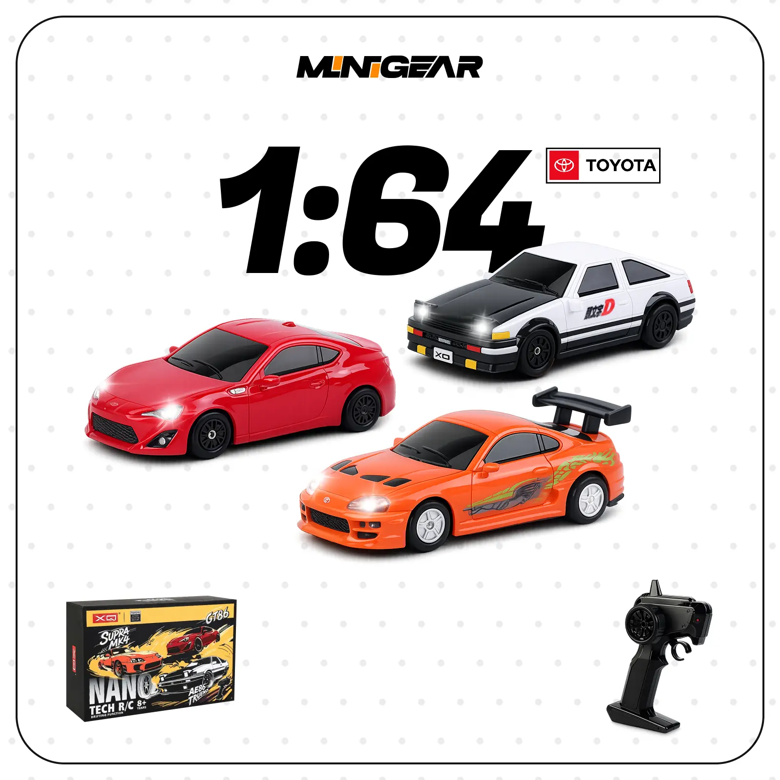 MiniGear 1/64 RC Drift Car JDM Toyota AE86, GT86 & Supra MK4 Officially Licensed, Mini Drift Car with Detachable Body, LED Lights, Dual-Speed Mode, USB Rechargeable – Perfect Gift for Kids & Collectors, Rc Model Car, Remote Controlled Car Remote Diecast C