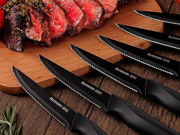 Astercook Kitchen Knife Set 14 Pieces High Carbon Stainless Steel Sharp Steak Knife Set, Chef Knife, Bread Knife, Knife Set Cutting Utensils Block