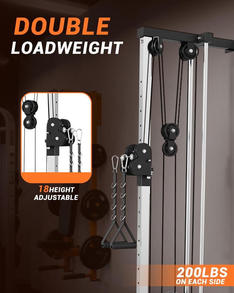 Wall Mount Cable Station – Dual Pulley Cable Crossover Machine with 18 Adjustable Positions, Tricep Rope, T-Bar, LAT Pulldown Bar & Foot Board for Home Hotel Gym Strength Training