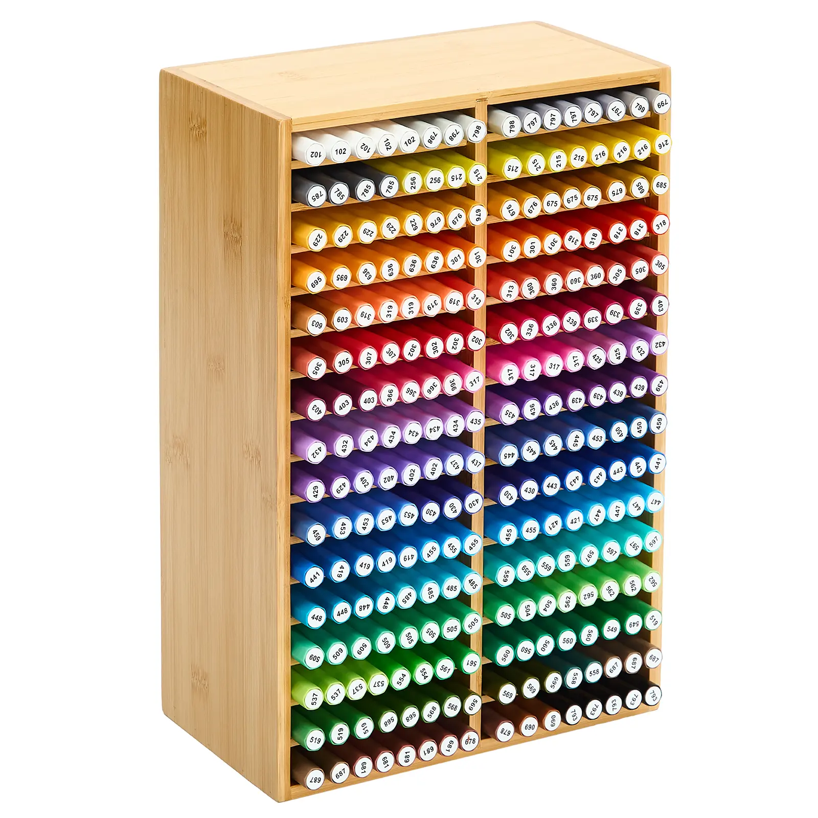 MEEDEN Bamboo Horizontal Storage Organizer for Desk - 32 Compartments, Holds 224 Pens, Office Stationery Holder for Alcohol Markers, Pencils