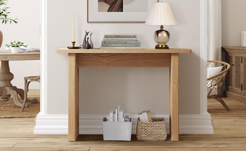 Giratree 43.3" Fluted Wood Couch Table Behind Sofa Long and Skinny for Living Room Hallway Entrance Foyer Mid Century Narrow Entryway Console Table