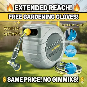 GLAHODEN Retractable Hose Reel, Max 130 FT / 115 FT / 100FT / 65FT Garden Water Hose Reel with 9-Pattern Nozzle, 180° Swivel Bracket Wall-Mounted, Automatic Rewind, Lock at Any Length, with Slow Return System，Optional Metal Bracket