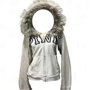 Zip Up Hoodie Fur Jackets Emo Grunge Crop Winter Coats Teen Streetwear 2000s Vintage