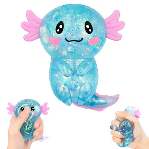 Axolotl Squishy Stress Relief Toy Glitter Fidget Toys Cute Malt Sugar Axolotl Toy Fidget Toys Adults Fidget Toy for Kids Youth Adult, Party Favors Anxiety Relief Squishy Toys(Pink)