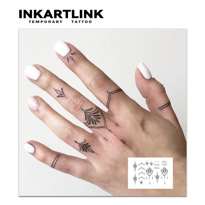INKARTLINK Tattoo Tech, 2 Sheets Semi-Permanent Temporary Tattoos,Henna Finger Tattoo-4 , Adult Art Design,Lasts 1-2 Weeks, Waterproof, Realistic Look, No Adhesive, No Reflection,For Man And Woman,Ideal for Swimming, Party