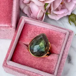 Natural Stone Labradorite Chunky Ring Polished Gemstone
