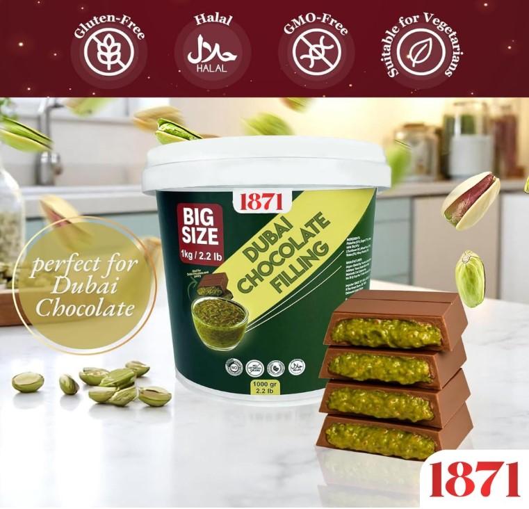 Dubai Chocolate Filling 2.2 Lb / 1 Kg Pistachio Cream with Crispy Kadayif | Middle Eastern Gourmet Dessert Best Ingredient For Dubai Chocolate | Rich, Crunchy & Decadent Treat (2.2 lb / 1 Kg)