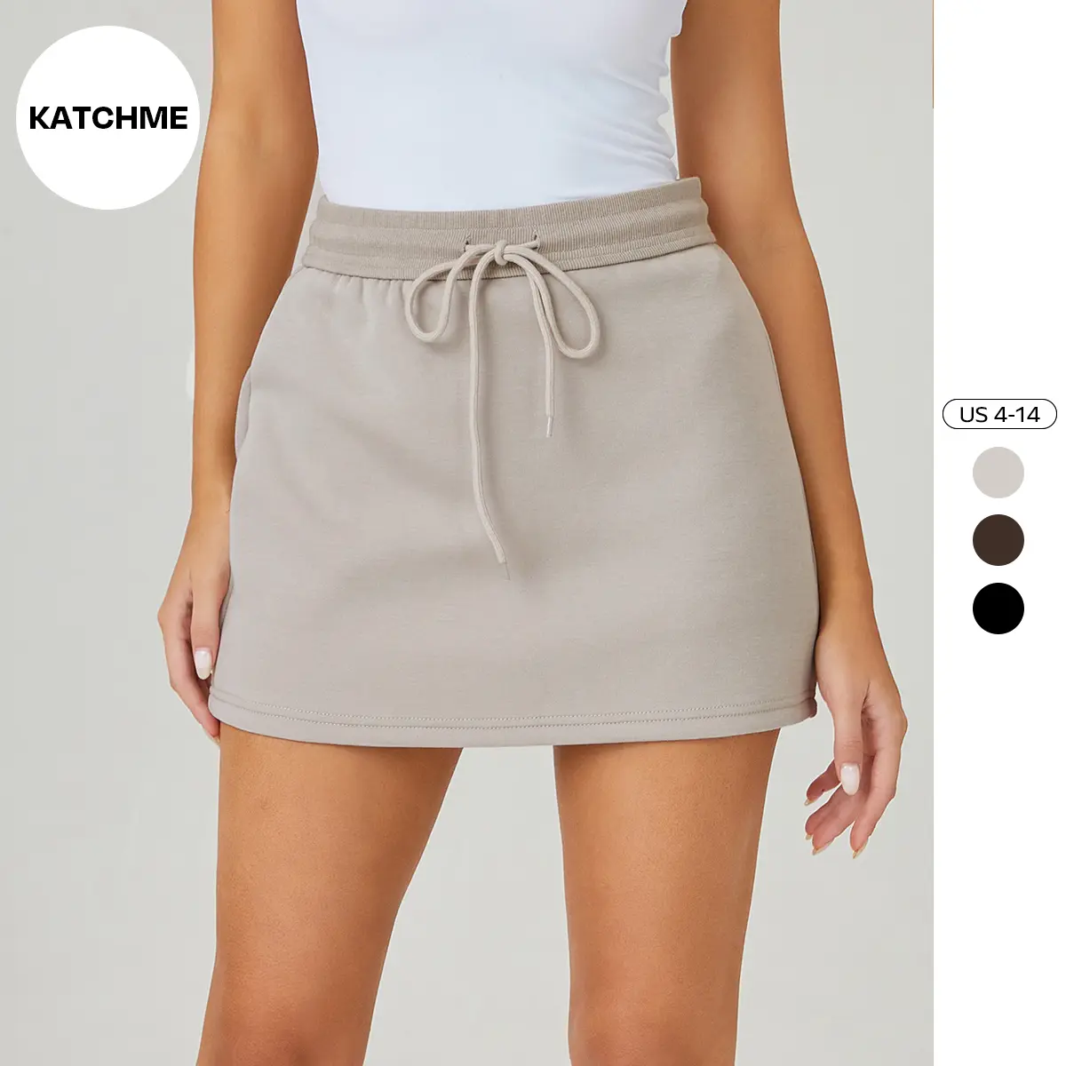 KatchMe Women's Versatile Solid Color Long Sleeve Double Zipper Hoodie Two Piece Outfits, High Waist Mini Skirt with Lined, Drawstring Waist Wide Leg Trousers