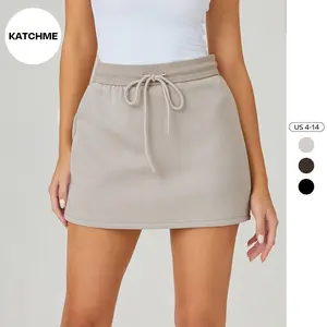 KatchMe Women's Versatile Solid Color Long Sleeve Double Zipper Hoodie Two Piece Outfits, High Waist Mini Skirt with Lined, Drawstring Waist Wide Leg Trousers