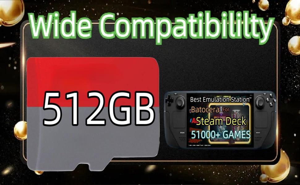 POWERNEWS 512GB Micro SD Card Retro Game Card for Steam Deck Supported OLED Version, Included Retro Games and Emulator Console, Batocera Game System Compatible with Retro Game, Retro Game Card for Steam Deck Plug Accessories Memory