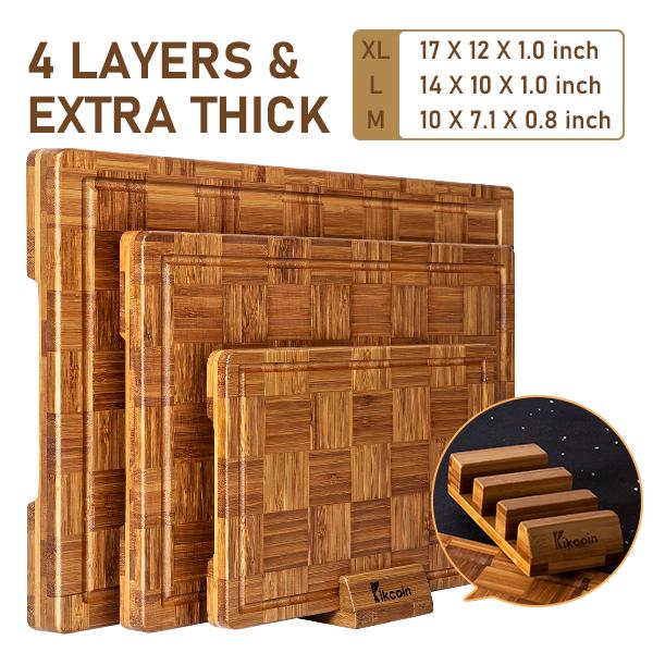 [Spring & Easter]Kikcoin End Grain Checkered Cutting Board 3pcs with Holder,Extra Large Wooden Butcher Block,Charcuterie Cheese Serving Tray,Handles & Juice Groove,New Year, Holiday,gift idea
