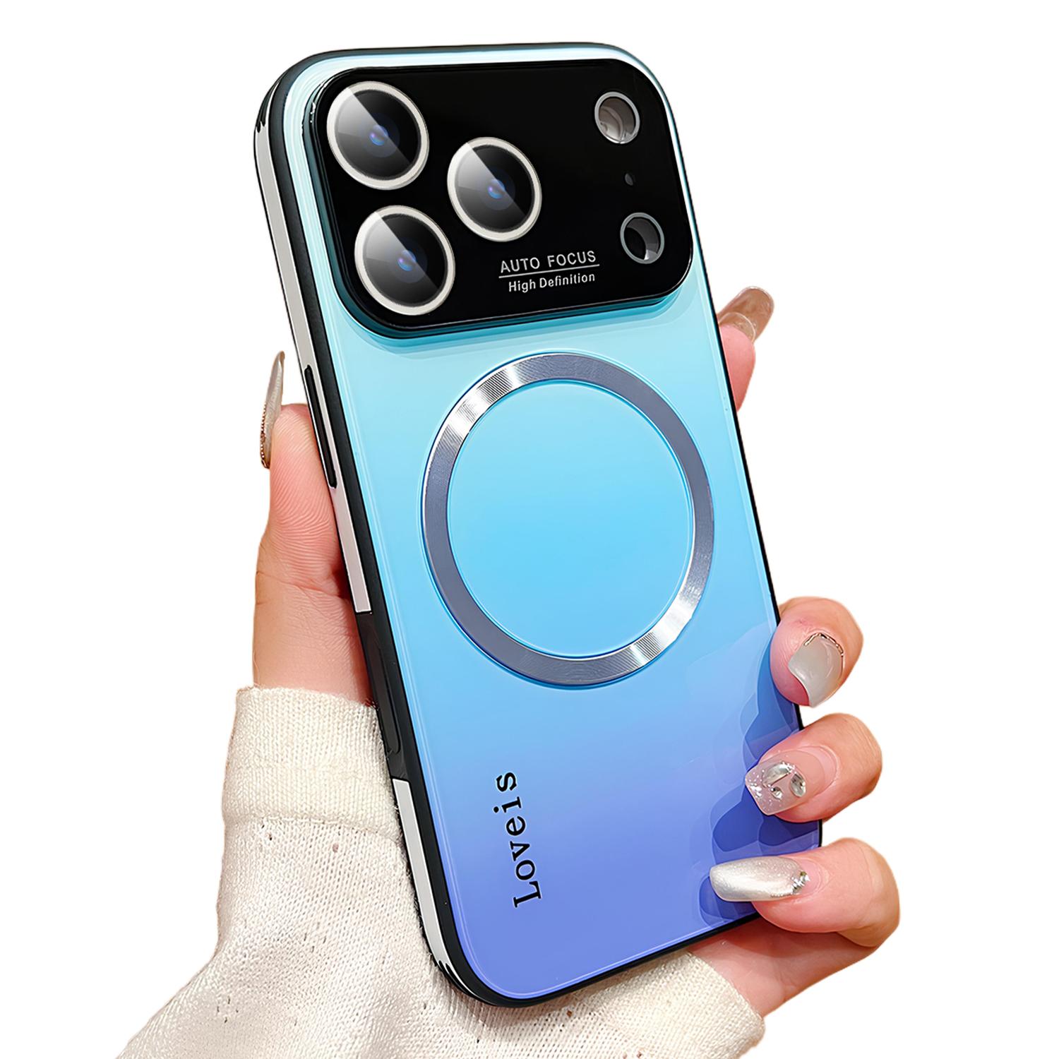 HISTORYOO Gradient Tempered Glass Pattern Shockproof Case For MagSafe For iPhone 17 Pro Max 17 Air For iPhone 16 15 Pro Max 14 Plus 13 12 Pro, Support Wireless Charging Hard Back Cover Silicone TPU Bumper Frame With Camera Lens Protector