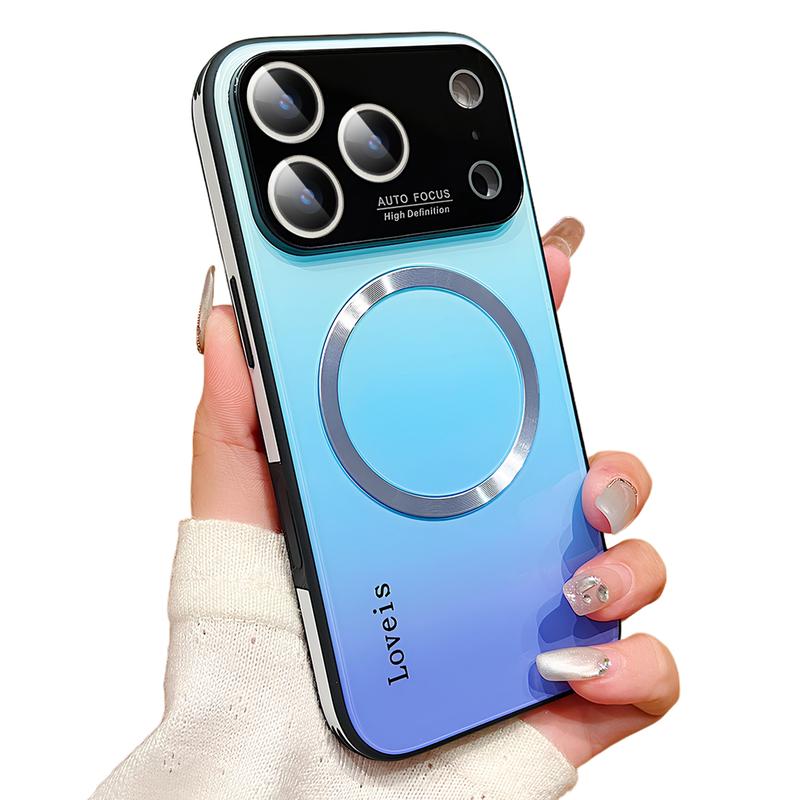 HISTORYOO Gradient Tempered Glass Pattern Shockproof Case For MagSafe For iPhone 17 Pro Max 17 Air For iPhone 16 15 Pro Max 14 Plus 13 12 Pro, Support Wireless Charging Hard Back Cover Silicone TPU Bumper Frame With Camera Lens Protector