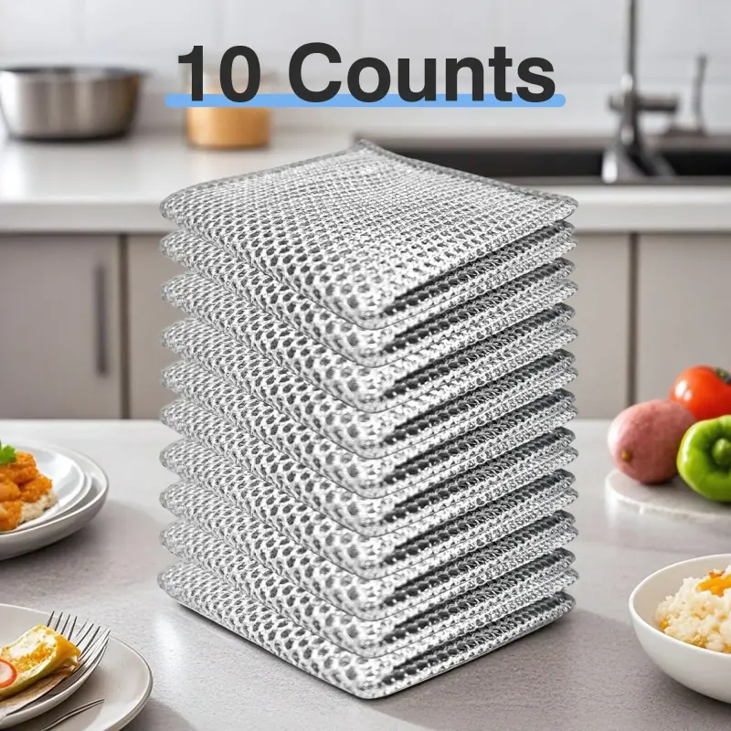 20pcs Durable Steel Mesh Dishcloths - 2-Layer Steel Wire Design, 2-Layer Mesh Type, Wet & Dry Multipurpose Kitchen Cleanup Tools for Stovetops, Sinks