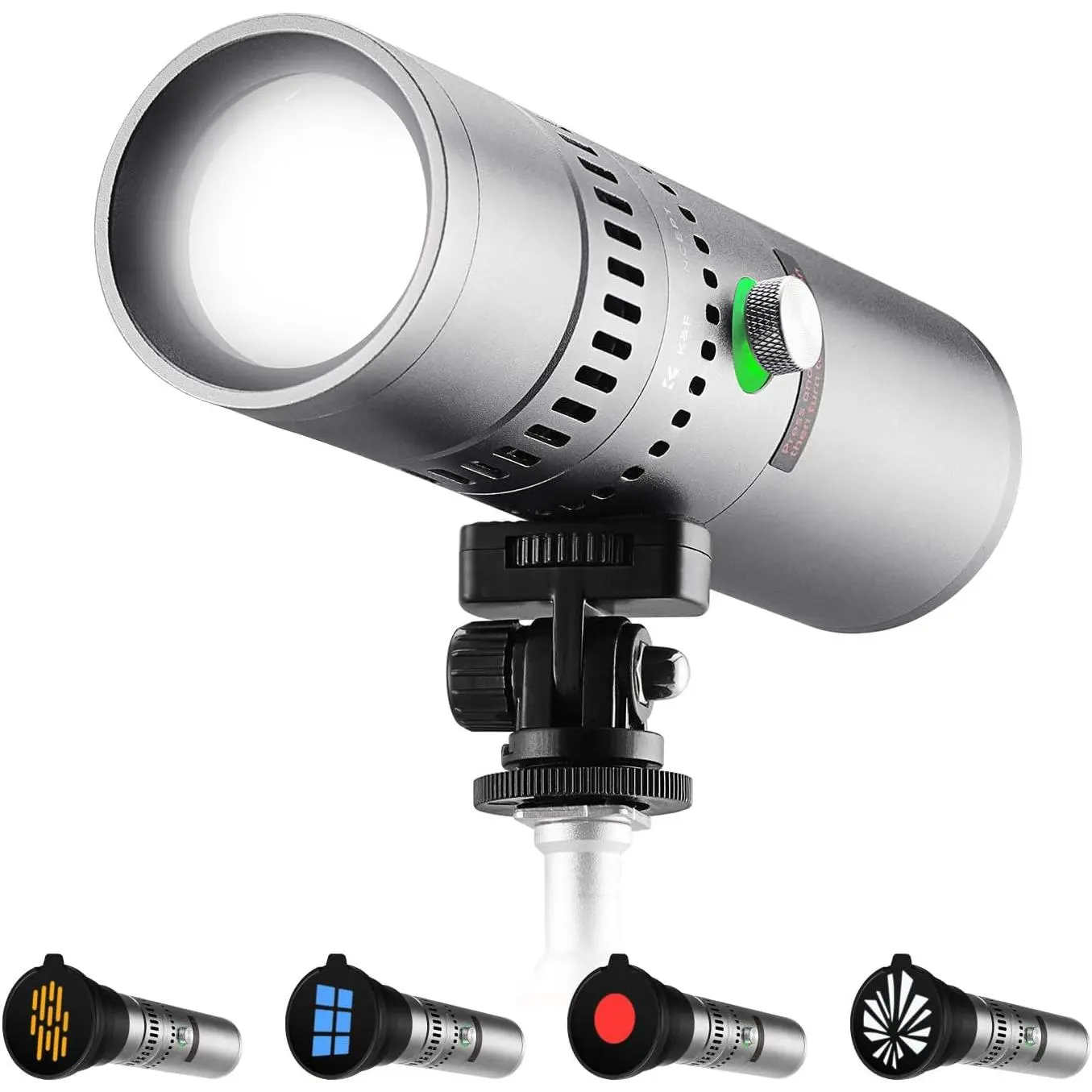 K&F CONCEPT SP25C 25W RGB Photography Flashlight with 20 Gobos & 4 Colors, 9000mAh Portable Zoomable Video Spotlight, 4000 Lux Studio Light for Portrait, Video Recording & Content Creation, Silver
