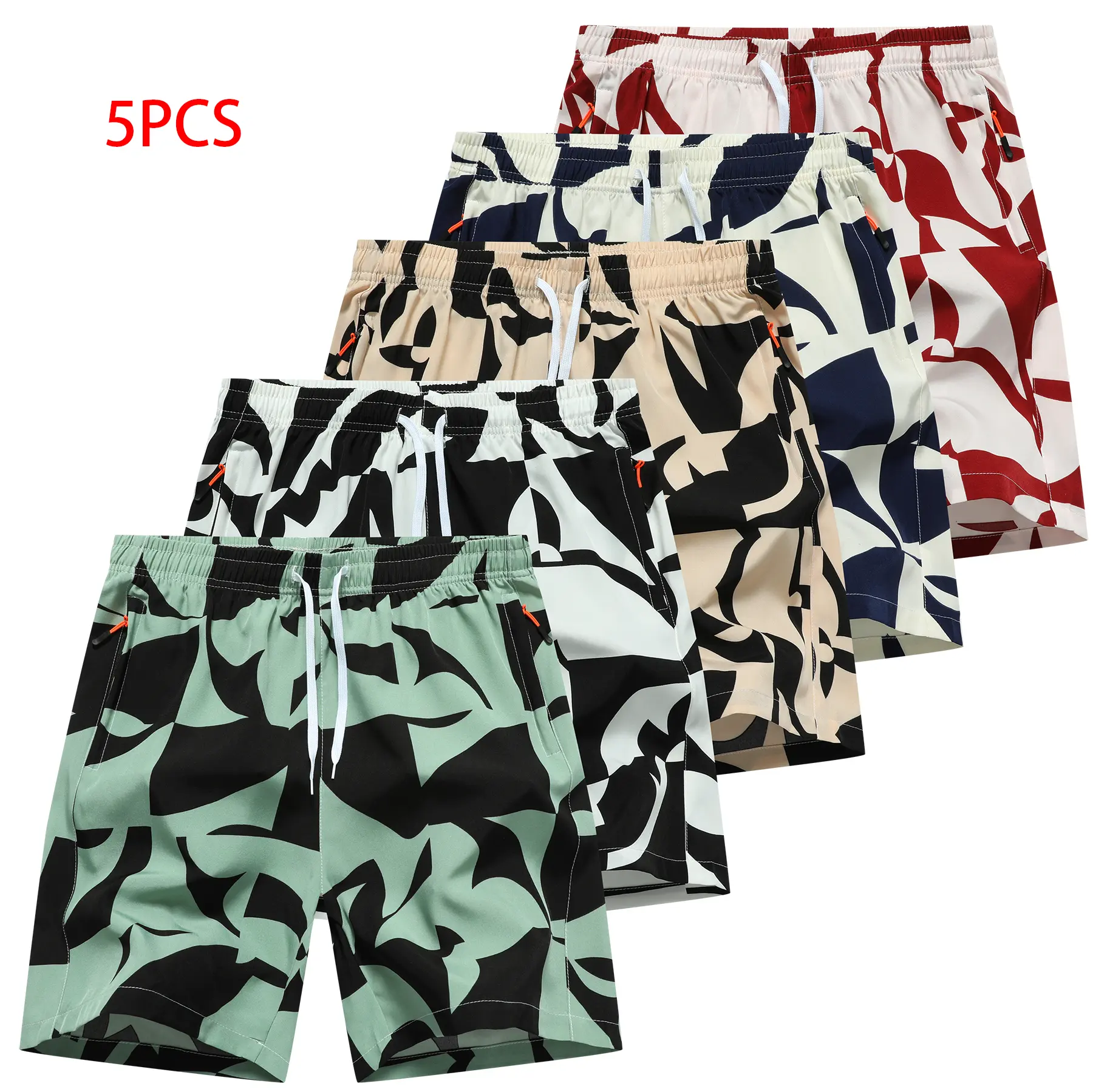 Men’s Casual Loose Floral Print Bermuda Shorts 5-Pack, Lightweight Printed Shorts for Summer Beach Wear, Stylish Menswear Bottoms
