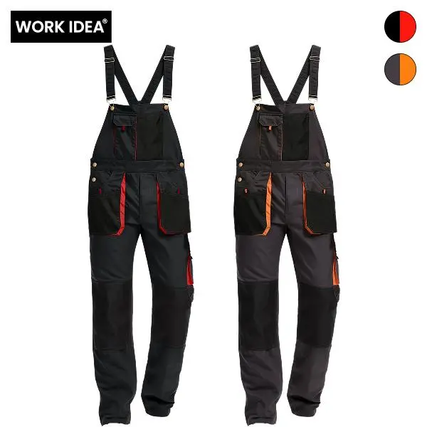 WORK IDEA Men's Sturdy Canvas Bib Overalls - Menswear Sleeveless Plain Fitted Workwear, Modest Classic Solid Color, Adjustable Strap, Cotton Zip, Knee Pad Pockets, Machine Washable, Sturdy for Daily Work Outdoor Utility Coveralls