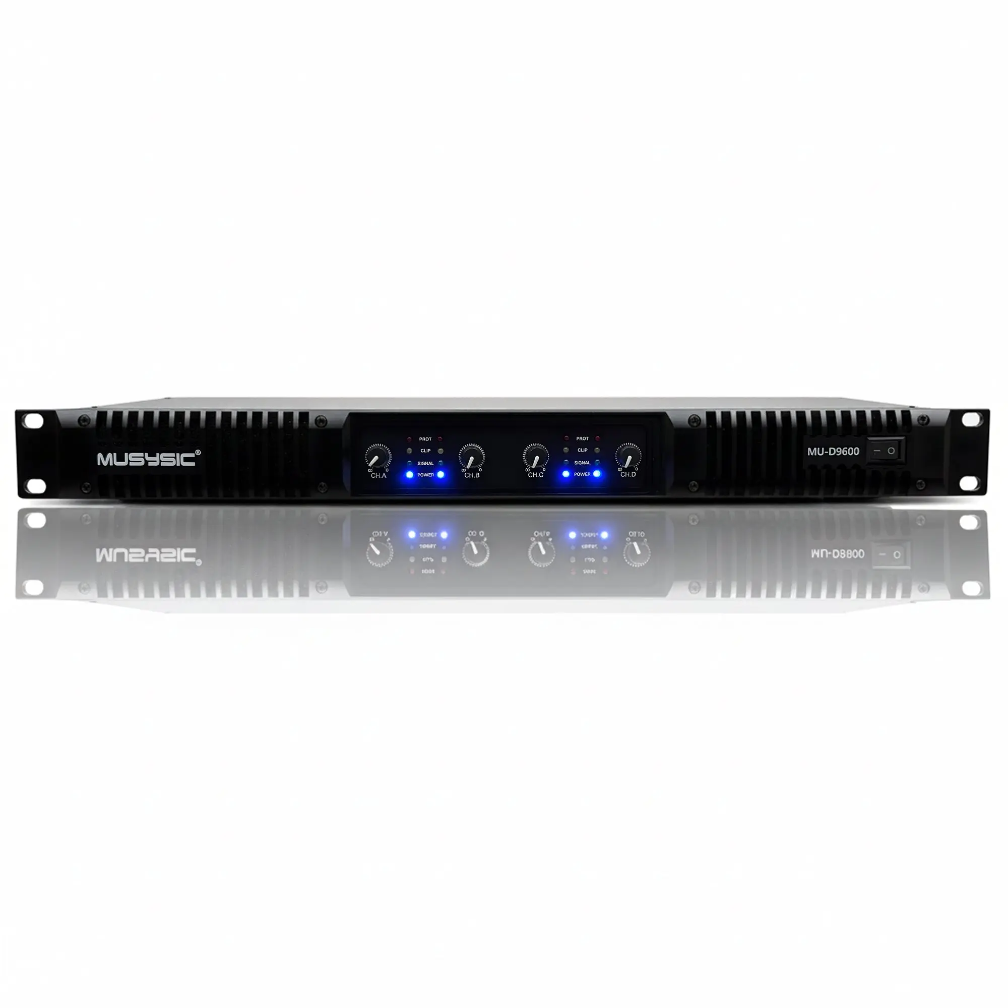 MUSYSIC MU‑D9600 Professional 4‑Channel Power Amplifier – 4×1000W @ 4Ω, LPF, Stereo/Parallel/Bridge Modes, 1U Rackmount