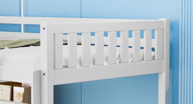 JOYMOR Twin Loft Bed Low Loft Bed Frame for Little Kids Small Room/Low Ceiling Bedrrom with Guardrail and Ladder, White