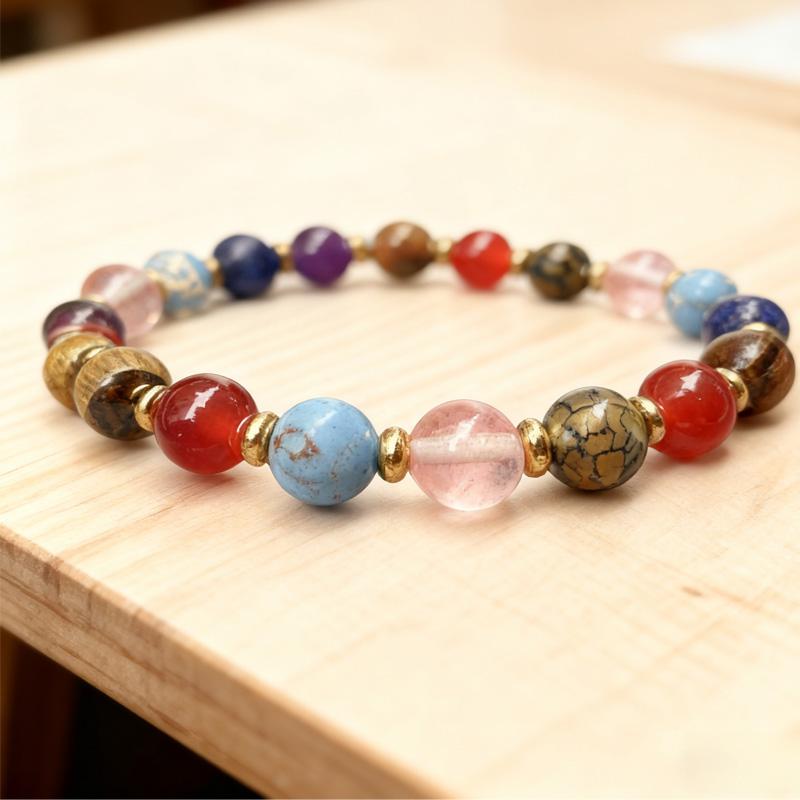 The Empath's Shield Crystal Healing & Protection Bracelet – Natural Semi-Precious Stone Dragon Vein Agate Carnelian Tiger’s Eye Lapis Lazuli Rose Quartz & Amethyst 8mm Beads | Chakra Balancing Jewelry | Unisex Colorful Gift for Friends, Family & Couples