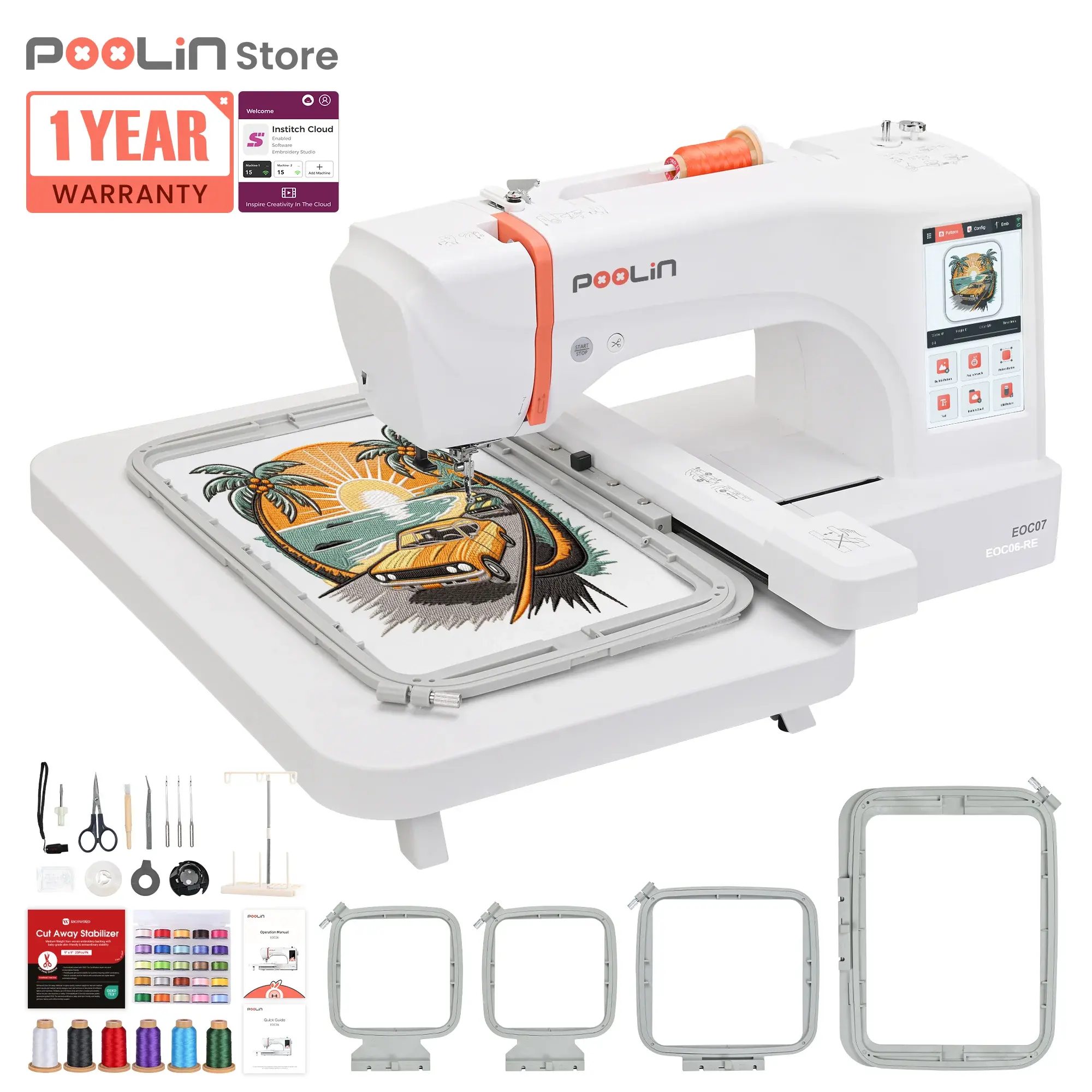 PooLin EOC07 7.9"x15" Embroidery Area Computerized Home Pro Embroidery Machine