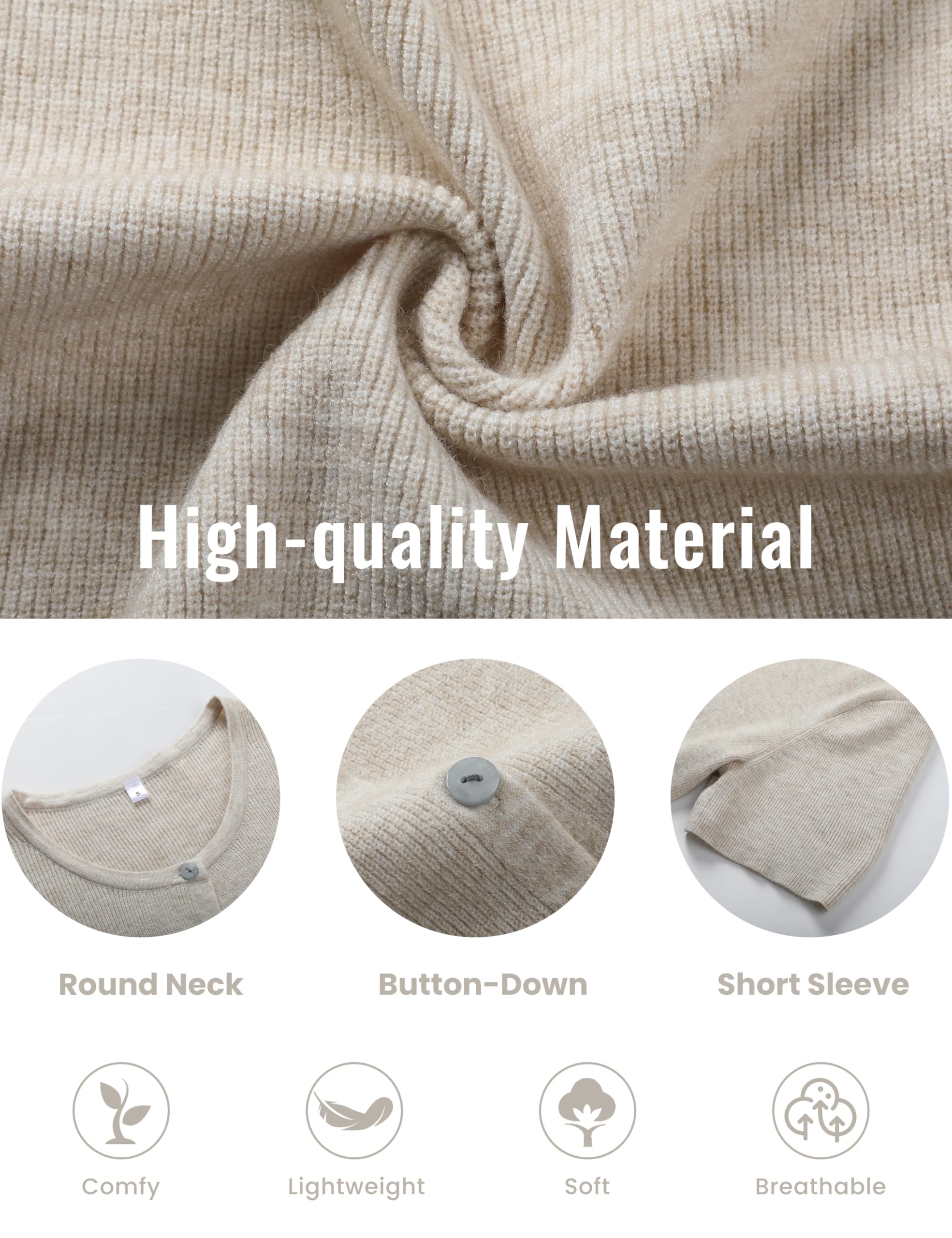 Tanming Women's Minimalist Short Sleeve Cardigan Knitwear - Crew Neck, Soft Ribbed Fabric, Button-Down, Fitted, Lightweight Breathable Tops for Women, Casual Office Layering Cover Up (Spring Summer) #SpringStatements,summerwins, Shortsleeve, Women's Tops