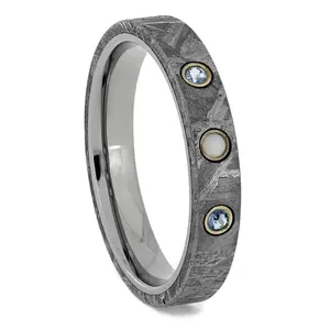 Opal, Aquamarine & Meteorite Wedding Band