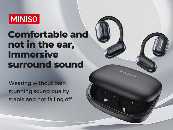 MINISO OWS Bluetooth Earphones, Digital Battery Display, Wireless Headset Headphones, IPX5 Waterproof & Sweatproof, Bluetooth for Gym, Traveling Gadgets, Gift Ideas for Men & Women