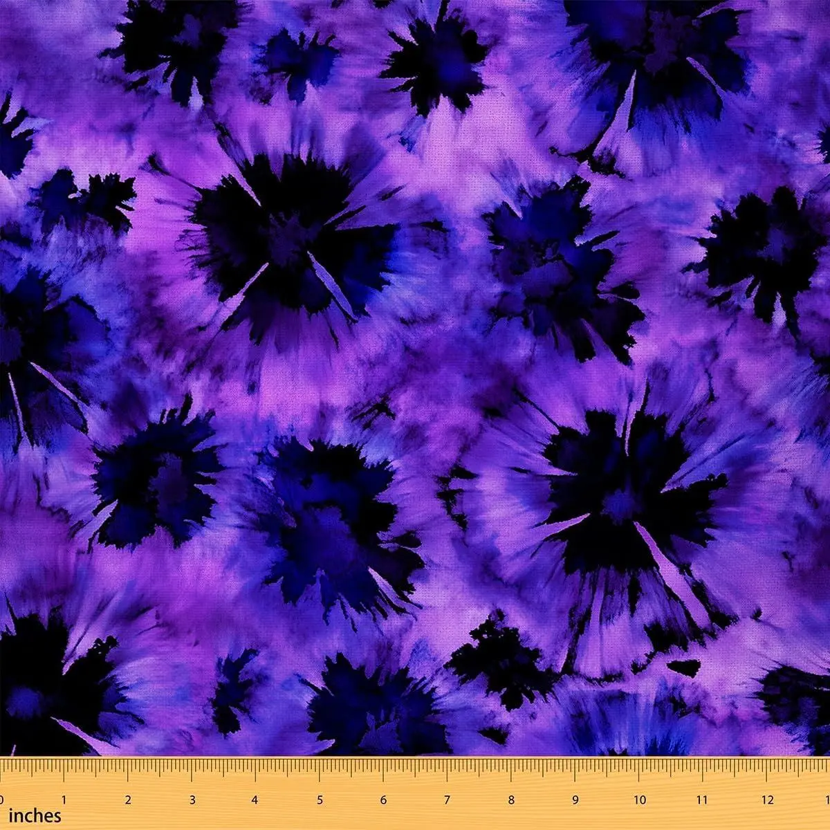 Feelyou Tie Dye Polyester Fabric by the Yard - Bohemia Trippy Swirl, Non-Stretch, Waterproof, Easy-Clean for Home Decor, Chair Cover, Crafting Supplies (Purple Black)
