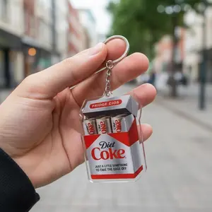 Fridge Cigs Diet Soda Acrylic Keychain – Funny Retro Soda Meme Charm, Viral Internet Humor Keyring, Custom Shape Acrylic Keychain