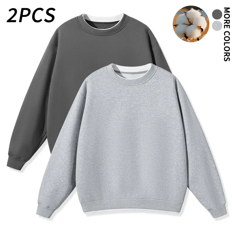 2 pcs layered sweatshirts, soft, thick cotton knit fabric, oversized drop shoulder loose fit, great value for autumn transitional weather, suitable for outings and home leisure, Y2K basic casual style