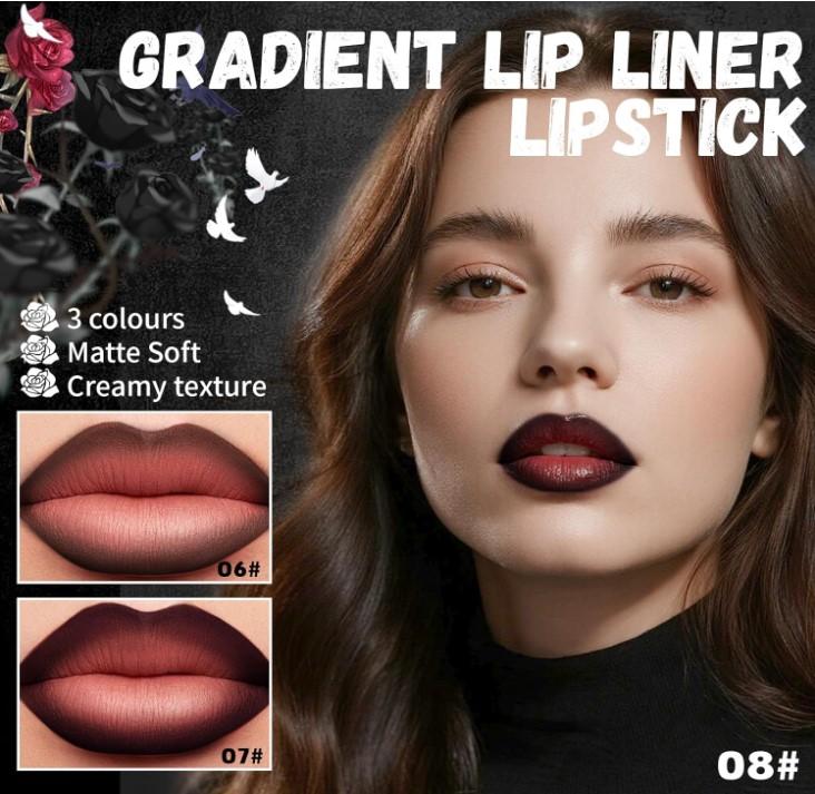 3 Colors 2 in 1 Gothic Lip Liner Set, Matte Dark Brown Red Black Lip Liner Plumping Smooth Creamy Lip Pencil, High Pigmented Long lasting Lip Stain Lipstick Goth Halloween Makeup, 06+07+08