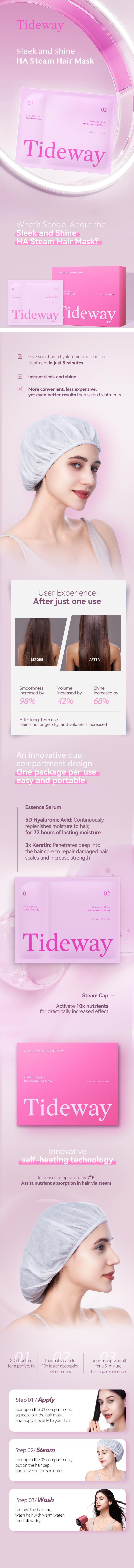 【Pack of 3】Tideway Sleek and Shine 3X Keratin Hair Treatment, 5D Hyaluronic Acid Steam Hair Mask, Restore Moisture and Repair Damaged Hair, 3 PCS Combo Pack, Perfect Present for Man Woman Family Gift, Christmas New Year