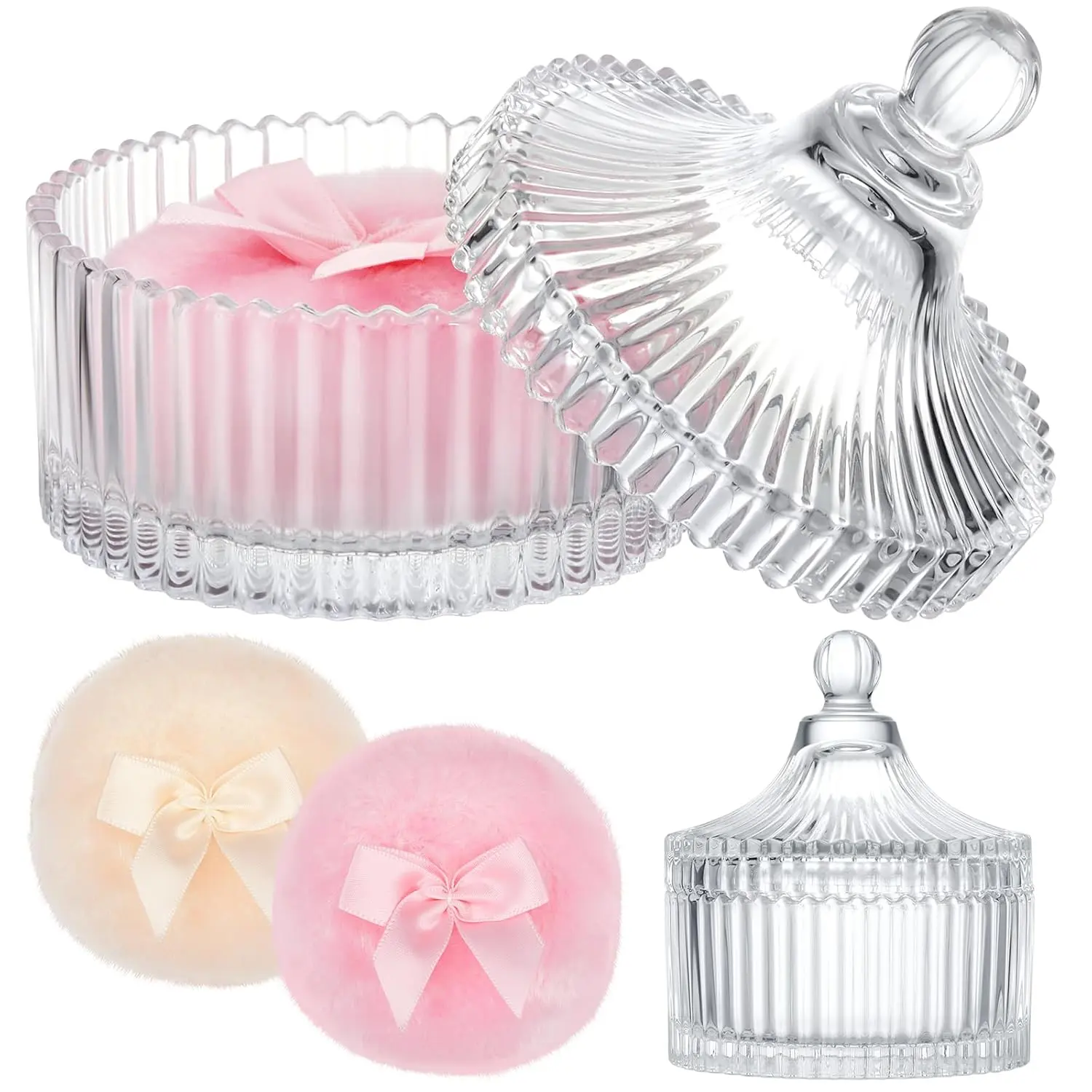 Large Body Powder Puff and Container Set-3PCS Powder Container with Puff, Dusting Powder Puff Crystal Case, Body Powder for Women Soft Washable Reusable Velour Face Body Glitter Wet Dry Makeup,Mother's Day gift. Valentine's Day gift.