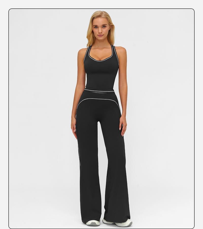 MFVIM Women's Sporty Tracksuit Set - Casual Two-Piece Athletic Wear, 78% Nylon 22% Spandex, Ideal for Gym & Daily Activities, H-Shaped Back Design, Bell-Bottom Pants