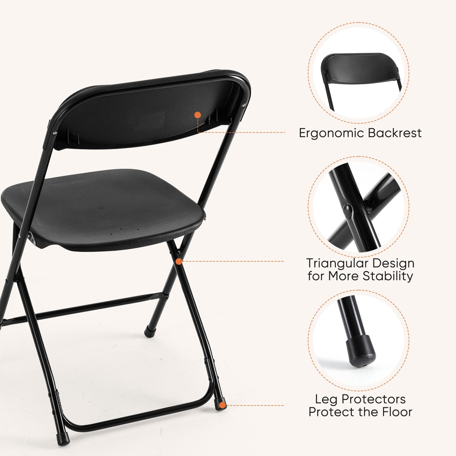10 Pack White Plastic Folding Chair, Indoor Outdoor Portable Stackable Commercial Seat with Steel Frame 350lb. Capacity for Events Office Wedding Party Picnic Kitchen Dining Folding Chair, Indoor Outdoor Portable, Stackable