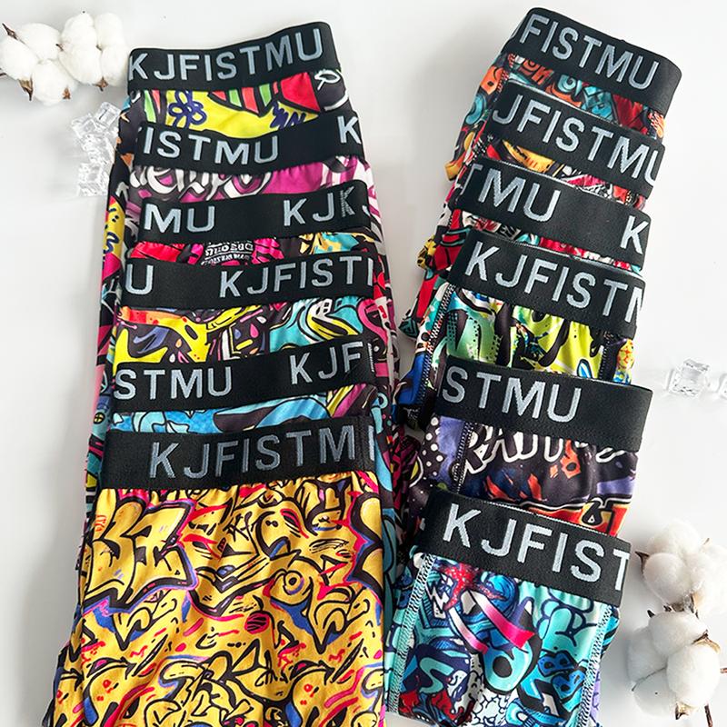 KJFISTMU 12-piece set of men's boxer briefs with stylish printed patterns, long-length men's boxer briefs, soft and breathable, trendy graffiti sports underwear, men's underwear, cycling shorts Men's Clothing Set Fabric Menswear