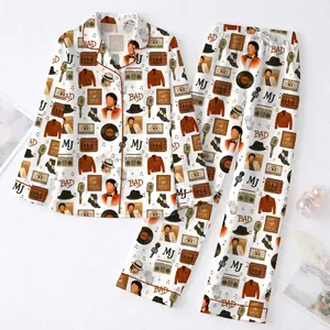 80s Retro Music Pajama Set for Women, Vintage Pop Music Graphic Satin Pajamas, Retro Singer Aesthetic Sleepwear Set, Button Up Long Sleeve Lounge Pajamas, Nostalgia Music Lover Nightwear Outfit, Cute Gift for Women