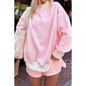 Pink Stripe Oversize Mock Neck Sweatshirt and Shorts Set