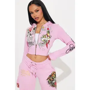 Ed Hardy Tiger Roar Zip Up Hoodie - Pink V