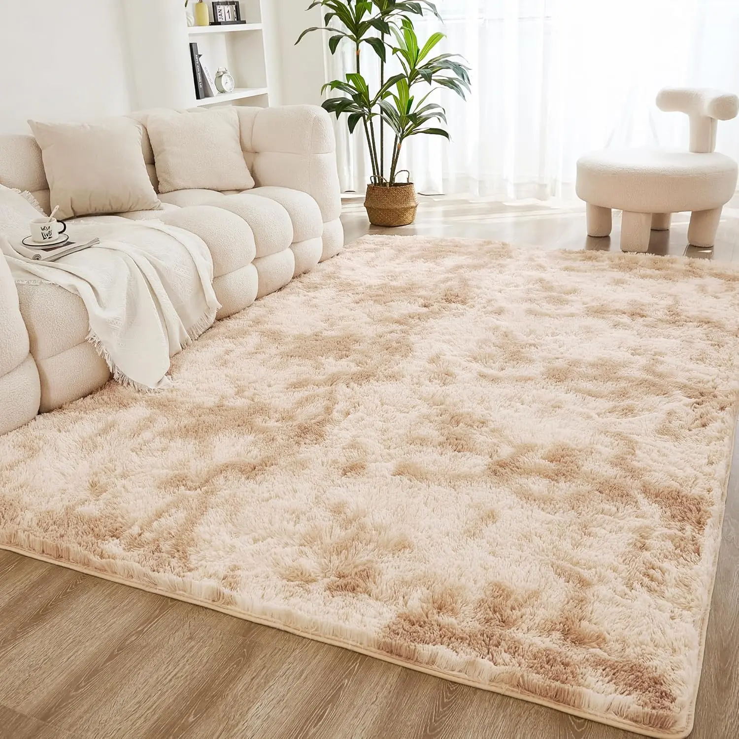 Litanika Shaggy Polyester Home Decor Rug - 5x7,8x10,9x12 Cozy Tie-Dye Plush Modern Rug, Super Soft Non-Slip Machine Washable Furry Floor Mat for Bedroom,Living Room (Multiple Sizes), Cozy Area Rug,back to school,dorm essentials,home essentials