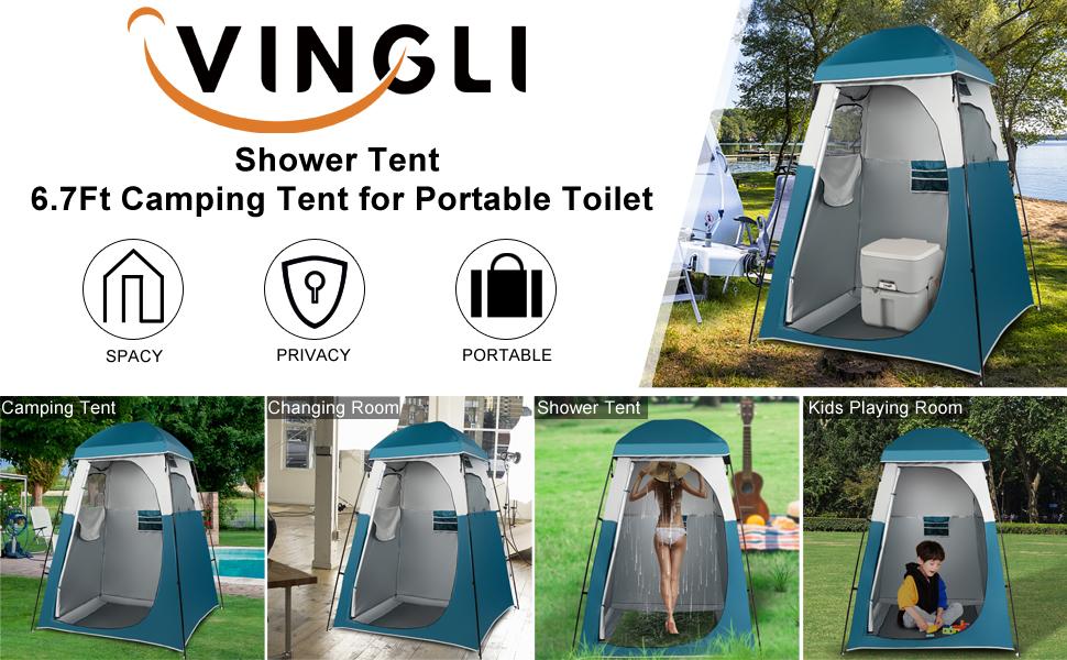 VINGLI 6.7FT Shower Tent, Changing Room Tent for Portable Toilet, with Mesh Floor and Carrying Bag, Lightweight & Sturdy, Perfecr for Camping, Boat, Dressing Outdoor or Indoor