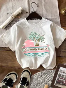 Custom Beach Vacation Tee - Personalized Palm Tree & Text Design on Soft, Breathable Short Sleeve Shirt. Perfect for Summer Trips, Beach Parties, Tropical Getaways & as a Cute Gift for Travel Lovers.