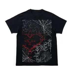 Gothic Heart Cross T-Shirt, Y2K Grunge Web Script Graphic Shirt, Vintage Aesthetic Streetwear Tee, Crew Neck, Short Sleeve, Cotton, Gift for Aesthetic Him Her, Men And Womenswear Top