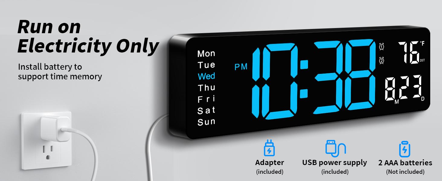 Large Screen Digital Wall Clock, Wired LED Alarm Clock with Remote Control, Date Week Temperature Humidity Display, Auto DST & Countdown Function, Suitable for Bedroom, Living Room, Classroom & Office, Ideal Gift for Father's Day, Digital Clock Decor, Lig